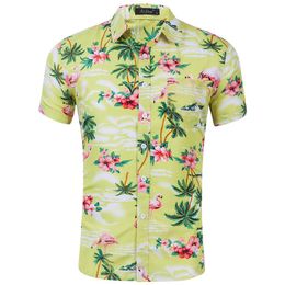 Hot Fashion Designer Slim Fit Shirts Men Beach Floral Print Mens Printing Shirts Short Sleeved Hawaiian Casual Shirts Males Clothes
