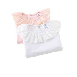 Spring Girls t-shirt Bottoming Shirt Children Cotton Wild Lotus Collar T-shirt Tee Tops Factory Direct 2-7 year G1224
