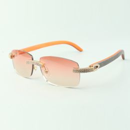 Double row diamond designer sunglasses 3524026 with orange wooden arms and 56mm lens