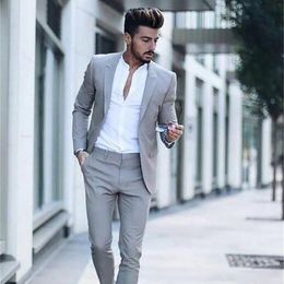 Casual Grey Men Suits Fashion Street Smart Business Male tuxedo Summer Beach Wedding Suits For Men Prom Party Best Man Suit 2PCS 201105