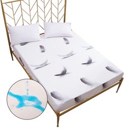 MECEROCK New Printing Bed Mattress Cover Waterproof Protector Pad Polyester Elastic Soft Fitted Sheet Bed Linens 201218