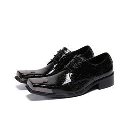 New British Metal Square Toe Men Business Oxford Leather Shoes Black Wedding Party Derby Shoes Lace Up Men Shoes