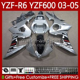 Motorcycle Body For YAMAHA YZF-R6 YZF600 YZF R 6 600 CC Silver&flames 03-05 Bodywork 95No.78 YZF R6 600CC YZFR6 03 04 05 Cowling YZF-600 2003 2004 2005 OEM Fairings Kit