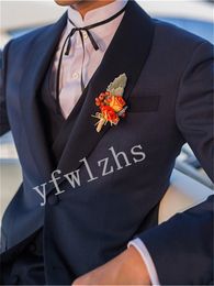 New Style Two Buttons Handsome Shawl Lapel Groom Tuxedos Men Suits Wedding/Prom/Dinner Best Man Blazer(Jacket+Pants+Tie+Vest) W688