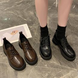 Dress Shoes Sewing Women Oxford Lace Up Leather Casual Black Woman Platform Ladies Zapatos Mujer Spring Autumn