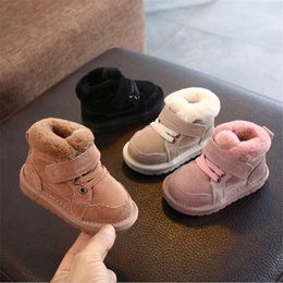 New Winter Baby Snow Boots Unisex Leather Cute Boys Girls Shoes Warm Cotton Kids Sneakers Soft Bottom Toddler Baby Shoes LJ201104