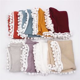 Solid Colour Tassels Balls Blanket Baby Newborn Soft Swaddling Towel Kids Boys Girls Blankets Bed Accessories 24 5zd2 N2