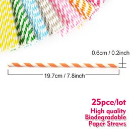 25pcs Disposable Biodegradable Paper Straws Colourful Creative Drinking Straw Birthday Party Decoration Kids Baby Shower Wedding CFYL0196