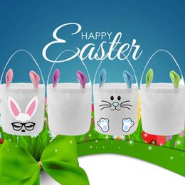 Party Sublimation Bunny Bucket Polyester Easter Basket Velvet Rabbit Ear Handbag with Single Handle Kid Lovely Festival Gift