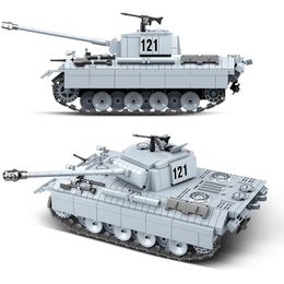 990PCS WW2 Military Panther Tank 121 Building Blocks Military WW2 Tank Soldier Weapon Army Bricks Boys Toys For children LJ200928