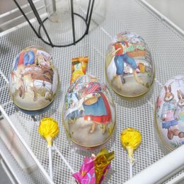 6 Pieces Easter Bunny Dress Printing Alloy Metal Trinket Tin Easter Eggs Shaped Candy Box Tinplate Case Party Decoration Z11232348