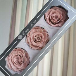 7-8CM/3pcs,Grade A Preserved large head,Eternal Rose for Wedding home decoration accessories,Glass cover vase materials 201222