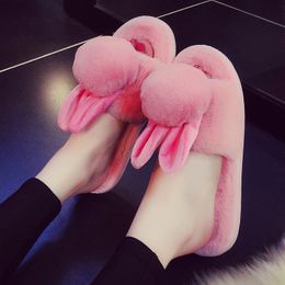 Memory FoamWomen House Slippers Plush Winter Warm Shoes Women's Winter Home Furry Rabbit Ears Indoor Slippers Y1202