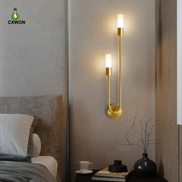 Modern Wall Sconce Nordic Brass LED Indoor Wall Lamp for Bedroom Bedside Reading Corridor Aisle Home Indoor Decoration Lighting