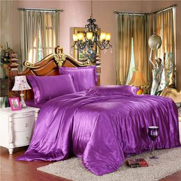 Twin/Full/Queen/King Silk Bedding Quilt/Duvet Cover Sets,Wine Red(Gold,Silver) Satin Silk Bedding Sets Y200111