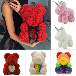 Hot Sale Soap Foam Bear of Roses Teddy Bear Rose Flower Artificial Wedding Decor Christmas Valentines Day Gifts for Women 201023