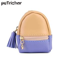 Purses Petrichor Korean Style Coin Mini Bag PU Leather Girls Lady Fashion Tassel Zipper Patchwork Multifunctional Small Purse