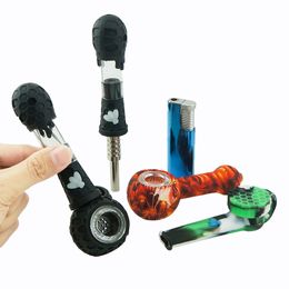 4.9 Inch Multifunctional silicone hand pipe Smoking Kits glass water bongs dab rig Moon astronaut glass oil burner pipe smoking accessories