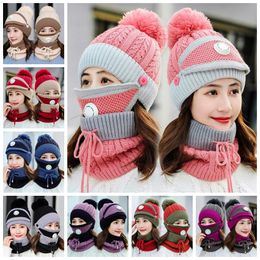 Knitted Hats Masks Scarf Set 3pcs/set Beanies With Valve Mask Scarf Winter Wool Pompon Casual Hat Sets Party Supplies Party Hats CCA12628