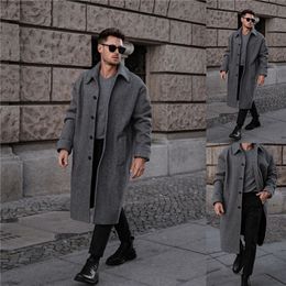 Grey Woolen Warm Mens Coat Suits Long Men Formal Business Party Birthday Tailored Fit Prom Party Tuxedos Blazer Only One Jacket