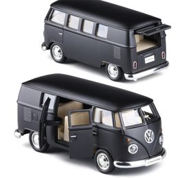 1:36 Scale Diecast Alloy Matte Black Car Model For TheVolks wagen MicroBus T1 Transporter Classic Bus Collection Pull Back Toys LJ200930