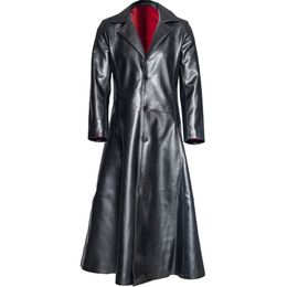 Men's Leather Long Trench Fashion Gothic Long Leather Coat Faux Leather Jackets Autumn Winter Warm Mens Trench S-5XL 201207