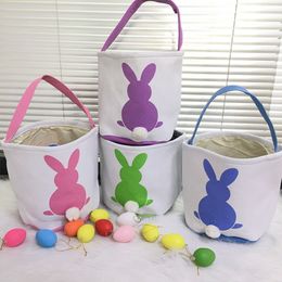 Partys Rabbit Easter Basket Personalized Easters Bunny Tote Bags Egg Candies Baskets Canvas Buckets DIY Cute Party Decoration 08
