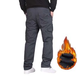 Thick Fleece Cargo Pants Men Multi Pockets Military Style Tactical Pant Men's Outwear Straight Casual Camouflage Trousers LJ201007