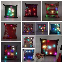 Christmas Pillow Case LED Luminous Xmas Decorative Pillow Covers Linen Square Throw Pillow Cover Reindeer Elk Nap Cushion Covers BT866