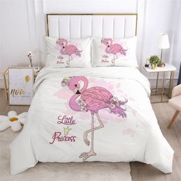 Girls Princess Cartoon Bedding Set for Baby Kids Children Crib Duvet Cover Set Pillowcase Blanket Quilt Cover Cute Pink Flamingo 201128