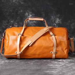 Duffel Bags First Layer Cowhide Travel Bag Large-capacity Retro Geniune Leather Outdoor Handbag Portable Zipper Messenger LD7701