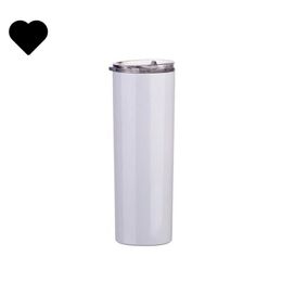 DIY Sublimation Blanks Mugs 20oz White Plastic Straw Transparent Lids Tumbler Straights Insulated Double Wall Cups Stainless Steel G2