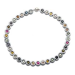 Multicolor Freshwater Pearl Necklace Black Hematite Beaded Chokers 18 Inch with Good Quality Smooth Round Magnetic Clasp