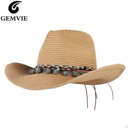 GEMVIE Summer Hats For Women Outback Straw Hat For Men Western Cowboy Hat Panama Sun Beach Cap New Y200714