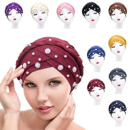 2020 Solid Pearl Muslim Turban Scarf Women Islamic Inner Hijab Caps Arab Wrap Head Femme Musulman Turbante Mujer