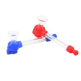 Multicolor Silicone Skull pipe Glass Smoke Pipe Mini Convenient Smooth Portable Removable Cleaning Fine Workmanship New Arrival