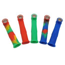 Silicone portable colored pipe Tobacco glass pipes with metal Bowl 6.2inches colorful smoke