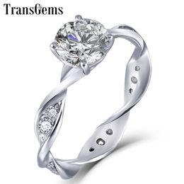 Transgems 14k 585 White Gold 1ct 6.5mm F Colour VVS Gold Engagement Ring for Women Ladies Ring with Accents Y200620