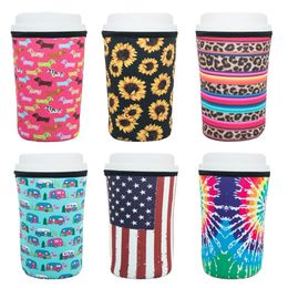 Iced Coffee Sleeve Neoprene Cold Drinks Beverages Insulator 30oz 20oz 16oz Printed Cup Holder Reusable Cups Accessories 19 Designs YG938