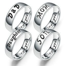Stainless Steel Ring band letter I Love you Dad Mom Son Daughter Rings for women men Fine Fashion Jewellery Will and Sandy gift