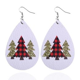 Christmas Earring Water Drop Leather Earrings Double Christmas Tree Teardrop Merry Christmas Elements Earrings Party Favor ZZC3783