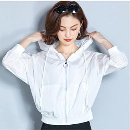 Sunscreen Clothing Ailegogo Women's Windbreaker Thin Summer Jacket 5 Color Hooded Zipper Outwear Loose Fit Coat Female LJ200813