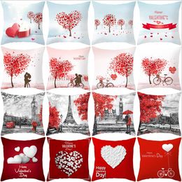 Valentines Day Pillow Covers Cartoon Trees Love Heart Decorative Pillow Cover Peach Skin Throw Pillow Case Couple Home Decor BT958