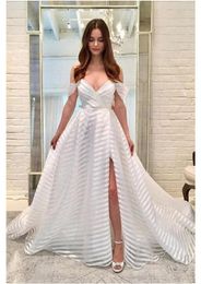 elegant unique Mermaid Evening Dresses v Neck vestaglia donna off shoulder high side slit Sweep Train Inexpensive Prom Pageant Gowns