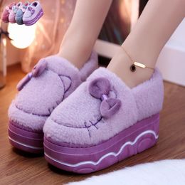 Shoes House Slippers Platform Luxury Slides On A Wedge Med Shose Women Butterfly-knot Heeled Mules Flock Designer Heels Short X1020