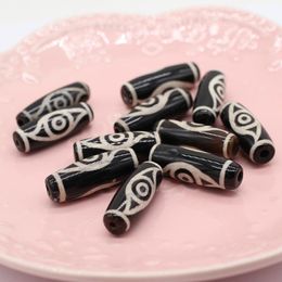 Other 10x28mm Natural Agate Stone Bead Cylindrical Punched Black Agates Beads For Women Making DIY Jewerly Necklace Accessories