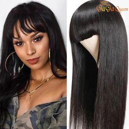 Brazilian Straight Human Hair Wigs With Bangs Full Machine Made Human Hair Wigs For Women 150% Remy Hair Wig