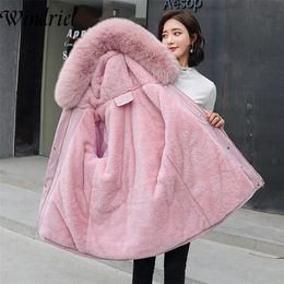 Warm Winter Coat Woman Fur Lining Female Jackets Large Fur Hooded Padded Clothing Plus Size 3XL Thickening Parkas Lady Windriel 201217