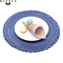 1pcs 38cm Round Woven Placemat Table Mat Heat Resistant Anti-skid Bowl Drink Cup Pad Mug Coasters For Home Party Table Decor T200703