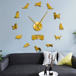 Golden Dog Silent Quartz DIY Wall Retriever Canine Puppy Pet Self Adhesive Clock Watch Fashion Home Decoration 201212